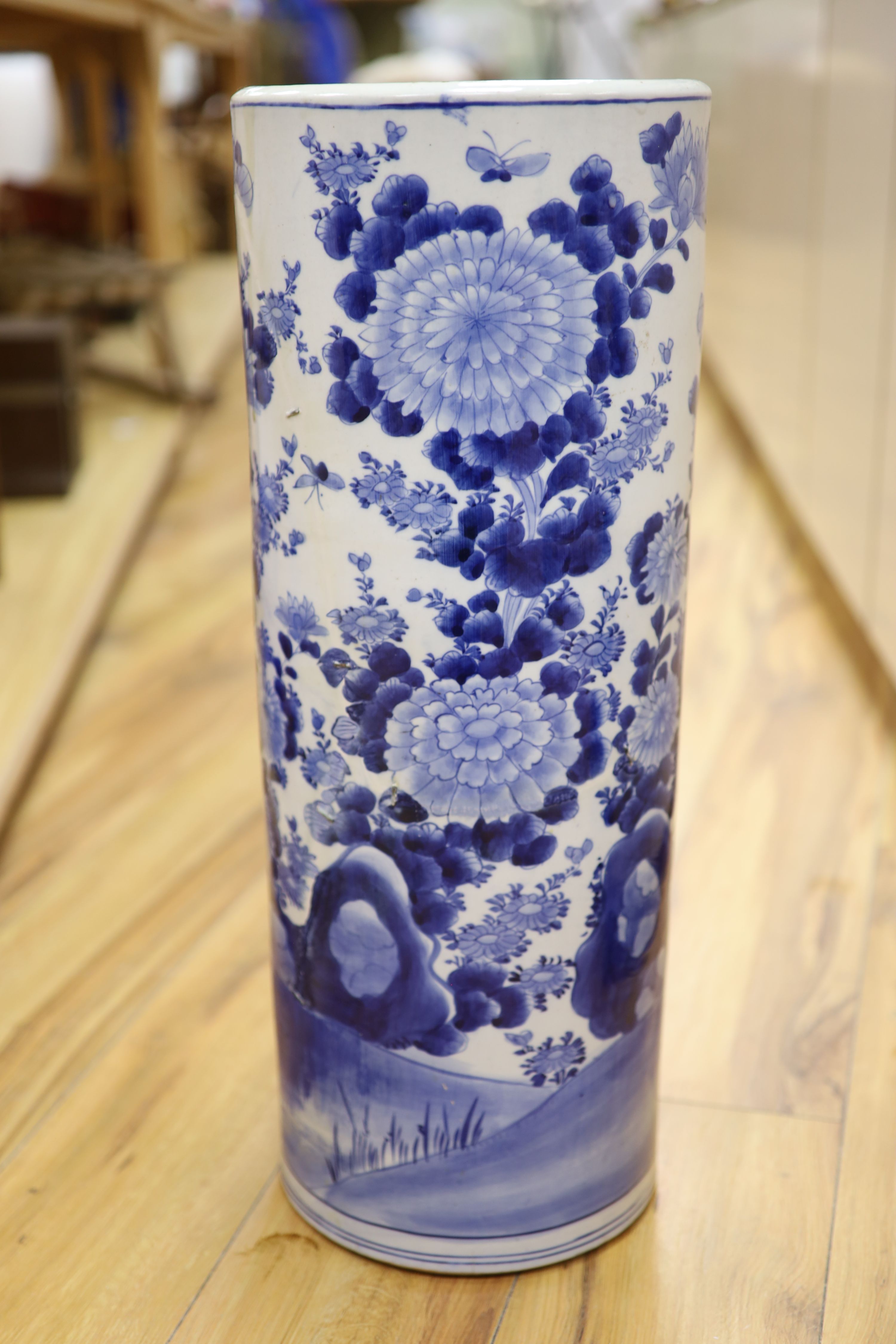 A Japanese blue and white porcelain stick stand